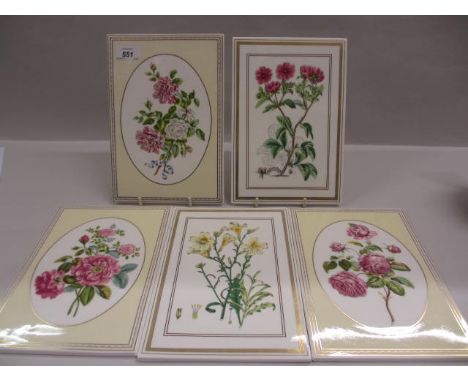 Set of five Royal Worcester wall plaques, botanical specimens