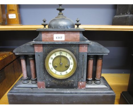 19th Century black slate and marble two train mantel clock
