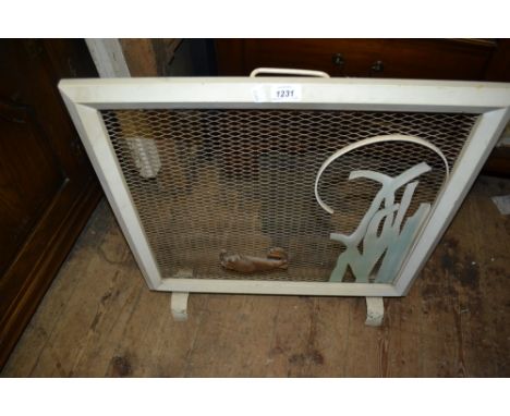 1950's Cream painted fireguard decorated with fish
