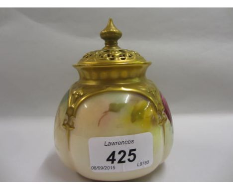 Royal Worcester pot pourri painted with roses, signed Spilsbury