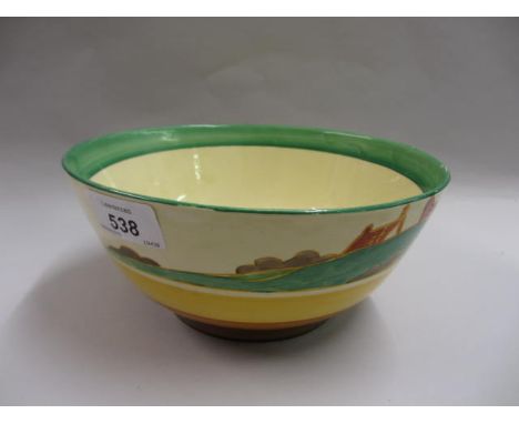 Clarice Cliff Bizarre Fantasque bowl decorated with Red Roofs pattern, 10ins diameter