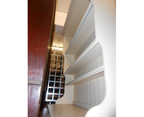 Small painted dresser with boarded shelf back above two drawers and baluster turned supports with undertier