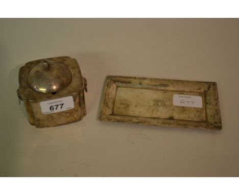 Chinese silver box and cover and a rectangular Chinese silver tray