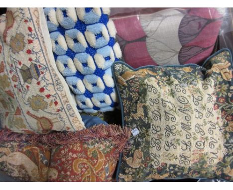 Collection of fourteen various needlepoint beadwork and tapestry cushions
