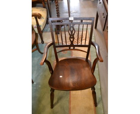 19th Century mahogany and elm Mendlesham open armchair on turned supports with stretcher