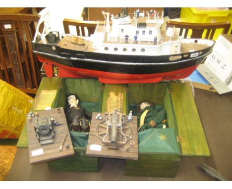 Wooden scale model fishing trawler, a collection of Manga DVD's and books etc, two wooden cased models of ' Robin Hood ' and 