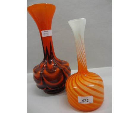 Two orange Art Glass vases together with a quantity of other glassware