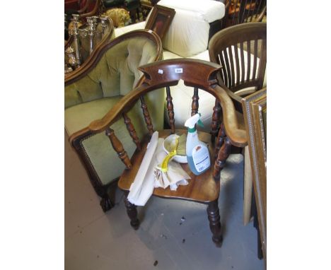 19th Century bow back elbow chair with spindle back, panel seat and turned supports