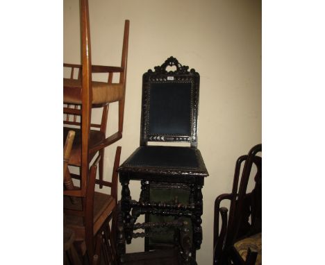 Victorian carved oak side chair with padded back and seat together with another similar chair, a reproduction side table and 