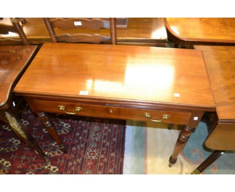 19th Century rectangular mahogany foldover card table with a single frieze drawer raised on turned tapering supports