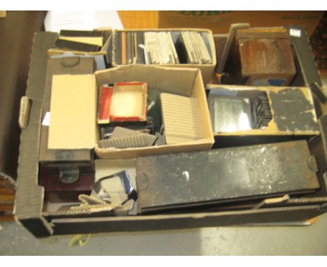 Box containing a large quantity of various magic lantern slides in boxes and loose of various subjects