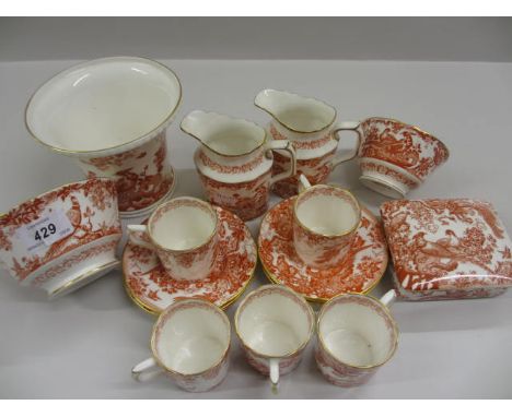 Royal Crown Derby red Aves pattern coffee service comprising: twenty two cups and saucers, two cream jugs, two sugar bowls, t