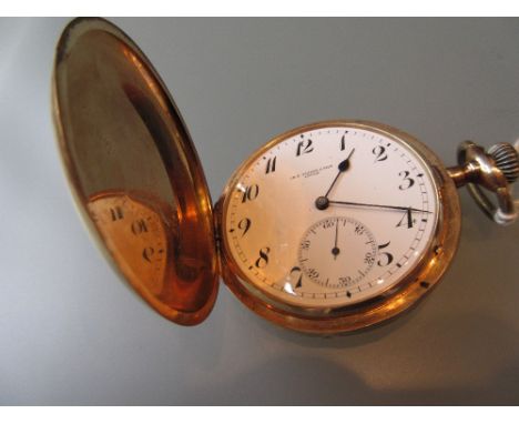 14ct Yellow gold full hunter pocket watch, the white enamel dial having Arabic numerals, subsidiary seconds, inscribed C.H.F.