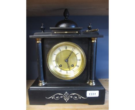 19th Century black slate two train mantel clock