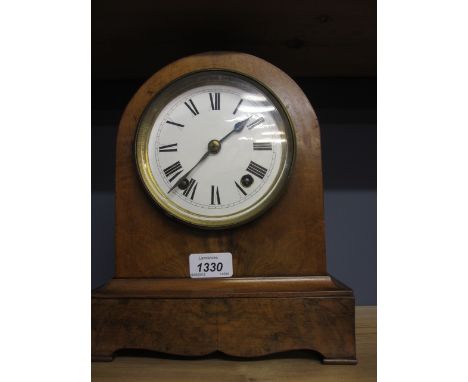 Victorian walnut cased two train mantel clock with enamel dial and Roman numerals