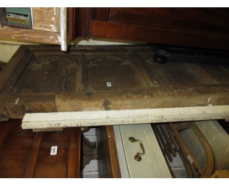 Large antique oak Gothic tracery panel of six arched panels flanked by columns, 7ft long x 25ins high