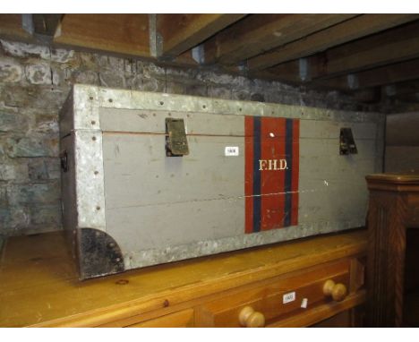 Painted pine trunk with hinged cover