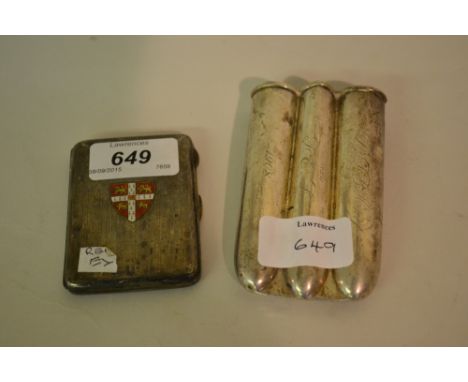 Silver cigarette case with enamel decoration together with a silver cigar case