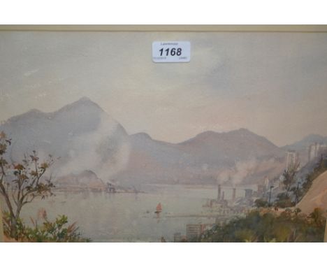 P.M. Pearce, signed watercolour, inscribed verso ' Rain in Hong Kong ', together with a mixed media of a Far Eastern waterfro
