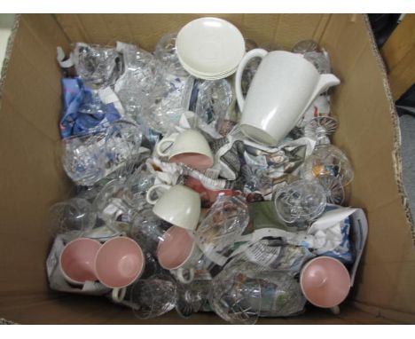 Poole Pottery coffee service on grey ground together with a quantity of various cut glass drinking glasses and four various p