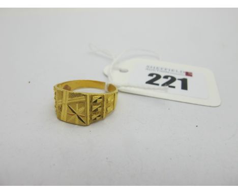 A High Carat Signet Style Ring, of textured design, stamped "916" (finger size R) (4 grams).