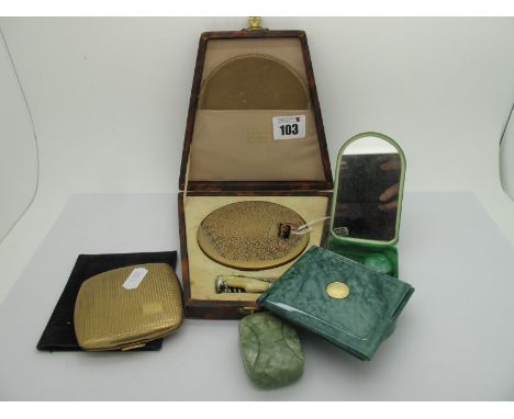 A Vintage Initial Panel Ring, (shank broken); together with vintage powder compacts, modern compact mirror, etc. 