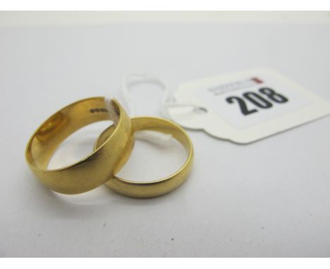 Two 18ct Gold Wedding Bands, (finger sizes R,T) (total weight 10 grams).