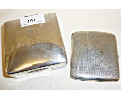 Silver cigarette box and case, box presented by a Major J.H Stafford 1923, both with same engraved monogram. Cigarette case h