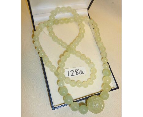 Chinese Celadon Jade carved bead necklace, 40cm long