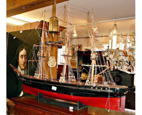 Antique wood model of a 3 masted sailing vessel 