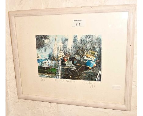 Coloured print 3/25 titled "Storm Boats" signed Sally