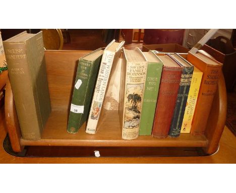 Several books including 1st Edition "English Furniture" by John C. Rogers, "Western Lands" by Wlliam S. Burroughs with dustwr