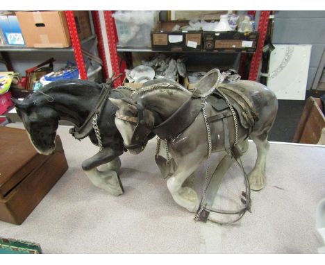 Two ceramic shire horses