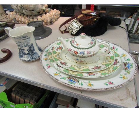 A pair of graduated Woods Ivory Ware serving plates, a jug, Copeland Spode teapot and a Bridgwood large serving dish  (5)