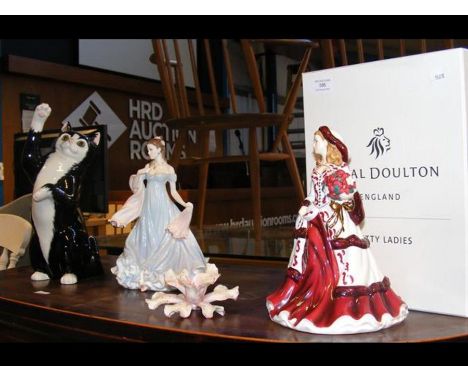A Royal Doulton Pretty Ladies Christmas Day 2008 figure, together with Royal Worcester 'With All My Heart' figure and other c