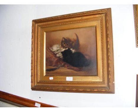 C S AINSLIE - a portrait oil on canvas of three kittens - 26cm x 31cm 