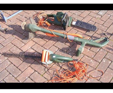 Three Black &amp; Decker items - chainsaw, strimmer and hedge cutter 