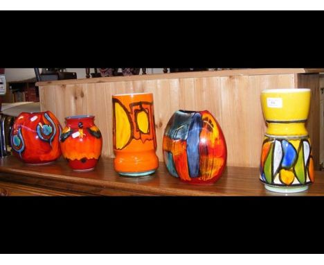 Five Poole Pottery vases