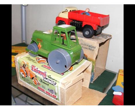 A boxed Tri-ang Minic clockwork road roller, together with a Minic truck and spare Minic tractor box only 