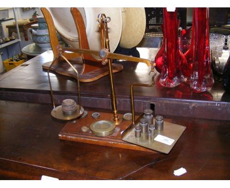 A set of old postal scales with weights CONDITION REPORTOuter ring dimeter, 24cm