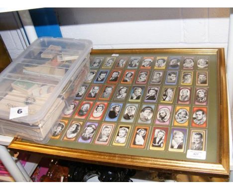 Carreras 1938 Film Favourites - framed and glazed, together with a box containing a collection of vintage cigarette cards, et