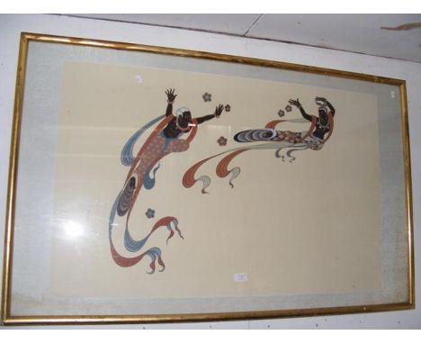 A large painting of mythical Oriental flying ladies - 70cm x 110cmCONDITION REPORTIn our judgement, condition of lot is good.