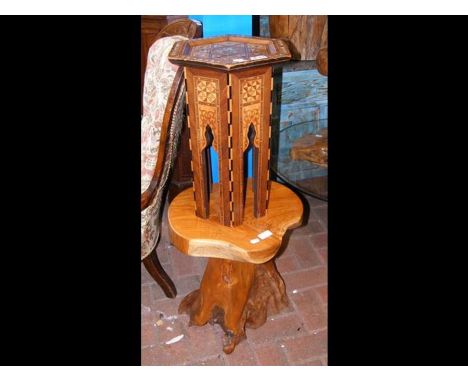 A 'tree trunk' occasional table together with parquetry octagonal table 