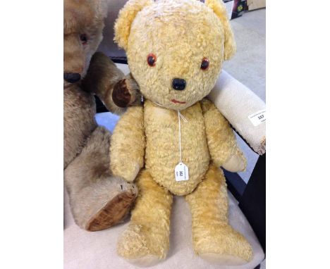 Gold silk plush vintage teddy bear, straw filled, fully jointed. c1950s.