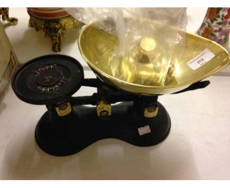 A pair of vintage Victor weighing scales with brass imperial weights.