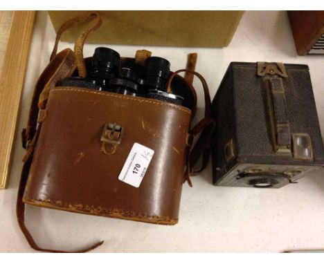 A vintage Six 20 Brownie B camera with a cased pair of French Viking Minor 6 x 25 binoculars