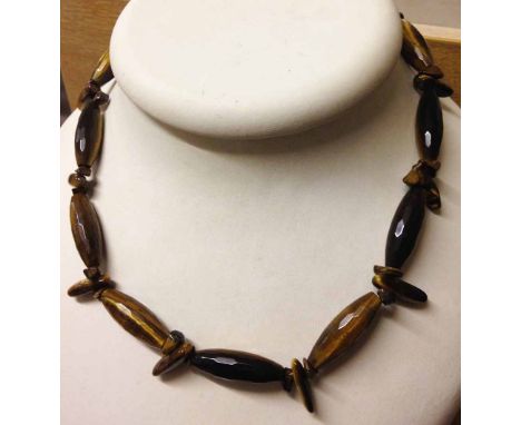 Tigers Eye bead necklace, vintage beads cut with facets.