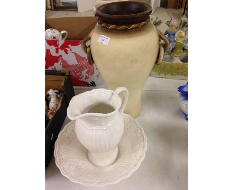 Ceramic washbowl & jug together with a vase.