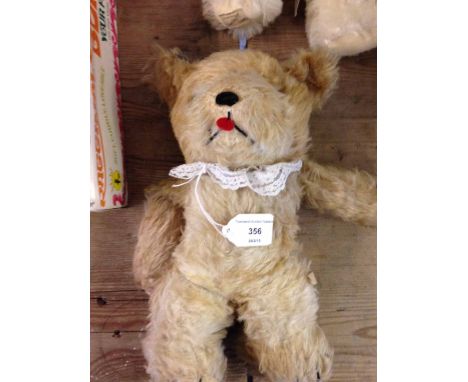 Chiltern blonde mohair vintage teddy bear with tongue & tail. Approx 10"/26cm c.1950's, side label still attached.