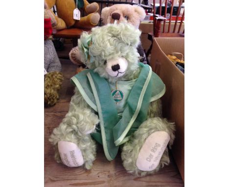 'Woglinde - Daughter of the River Rhein' - Hermann Bears, hand made from green mohair, limited edition No. 62 of 1000, 35cm t